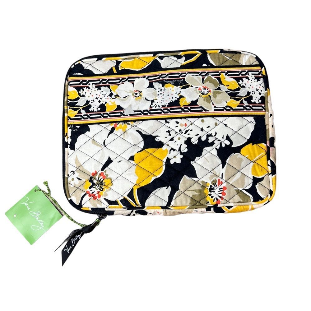 Vera Bradley Black Dogwood‎ Floral 12 inch iPad Tablet Sleeve Quilted NWT